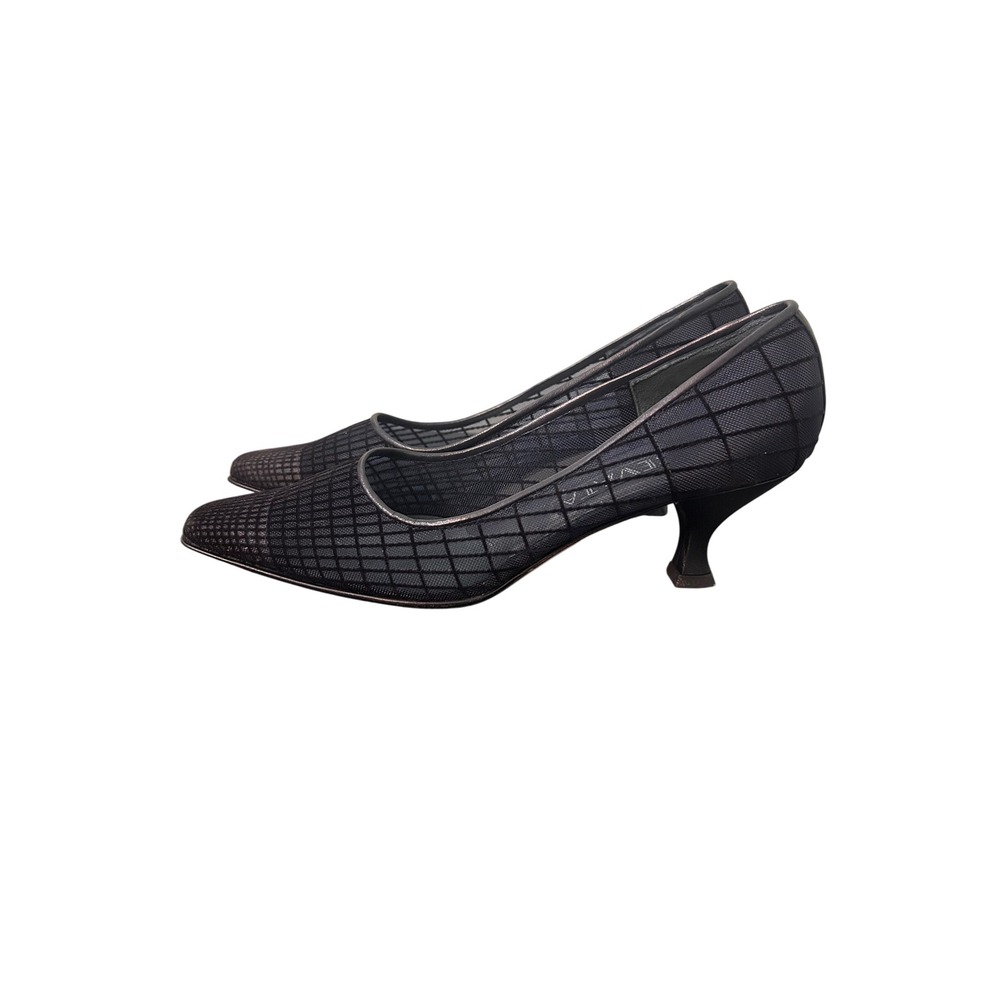 Prevata Black Mesh 2 in Kitten Heels Womens Size 6 B Made in Italy Pointed Toe